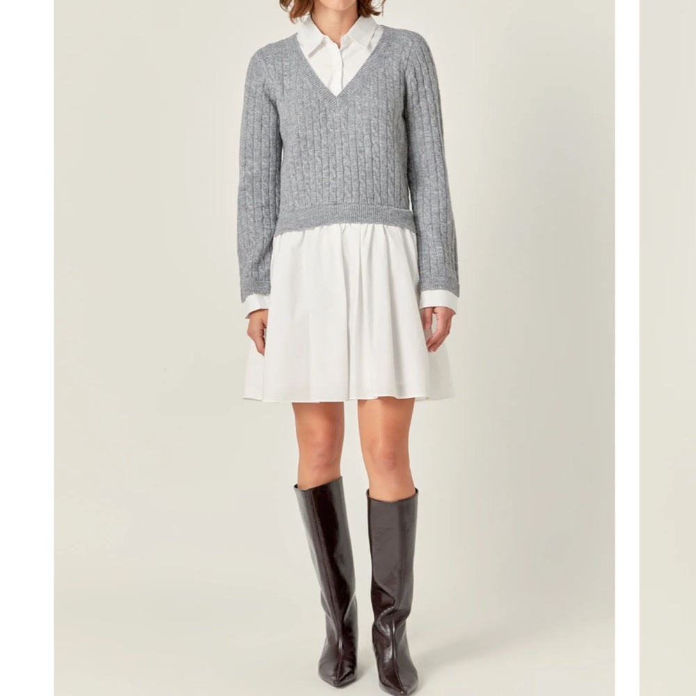 Elegant White & grey Sweater dress